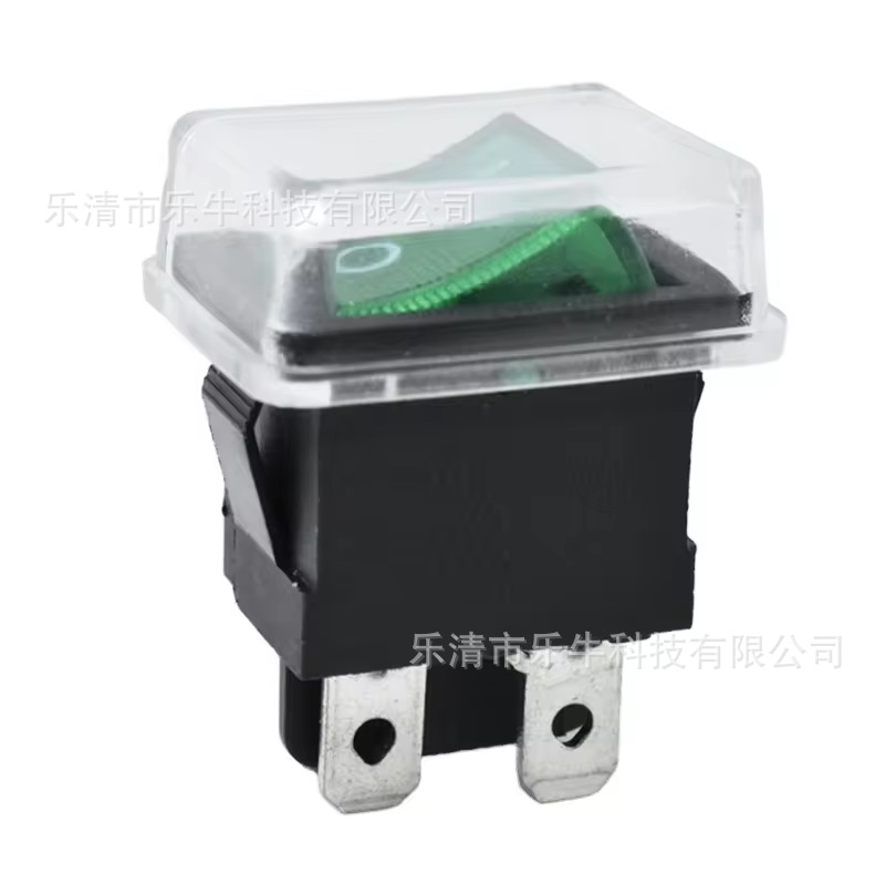 KCD1带灯绿色 电源控制器翘板船型开关四脚两档按钮开关铜点3A250