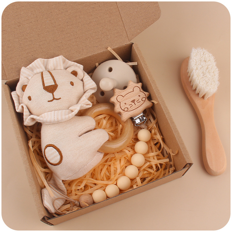 Nuevo bebé de dibujos animados León sonajero mordedor calmante bebé DIY creativo cepillo pezón Cadena de cuatro piezas conjunto