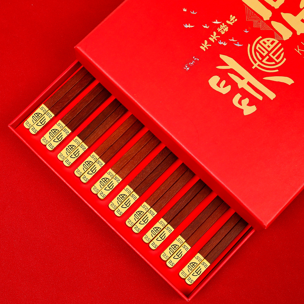 Palillos de madera de ala de pollo, caja de regalo, palillos de regalo de madera maciza antideslizantes para el hogar, sin pintura, sin cera, antideslizante, juego de regalo de mano