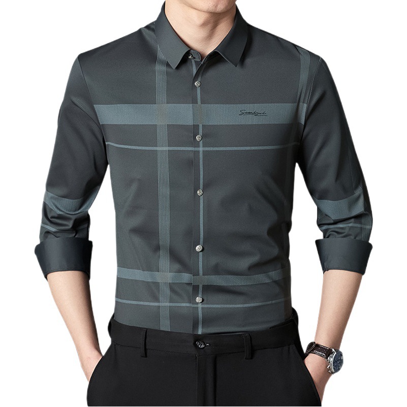 Camisa de hombre sin costuras primavera camisa de amoníaco de nylon de manga larga elástica alta camisa de negocios casual sin planchar ropa de hombre de lujo ligero de alta gama