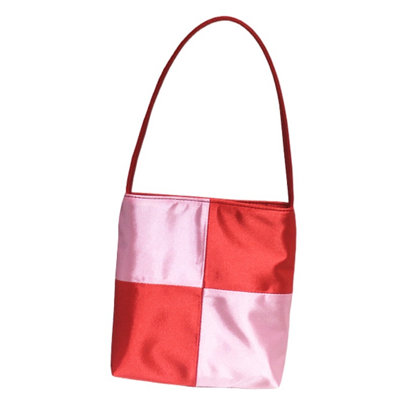 Bags for Women 2026 New Niche Retro Satin Color-Blocking Women's Bag Checkerboard Pattern Underarm Handbag Mini Square Bag