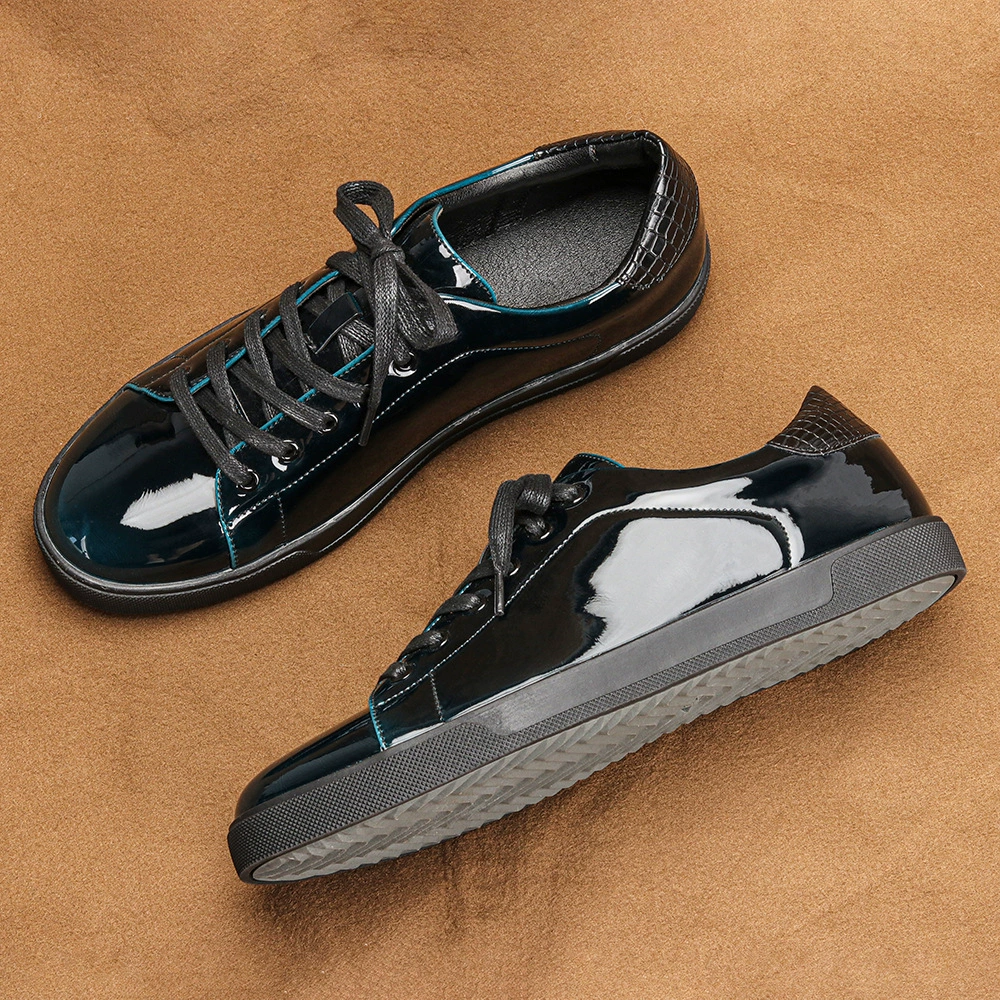Мужские низкие кроссовки с цветной подкладкой, большие размеры, лакированная кожа, модные и удобные мужские кеды