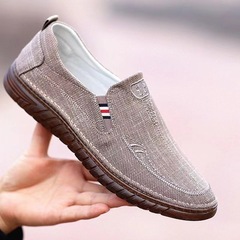 Canvas breathable casual men's shoes, cowhide sole one-piece slip-on cloth shoes, comfortable soft bottom driving shoes, board shoes, old Beijing cloth shoes
