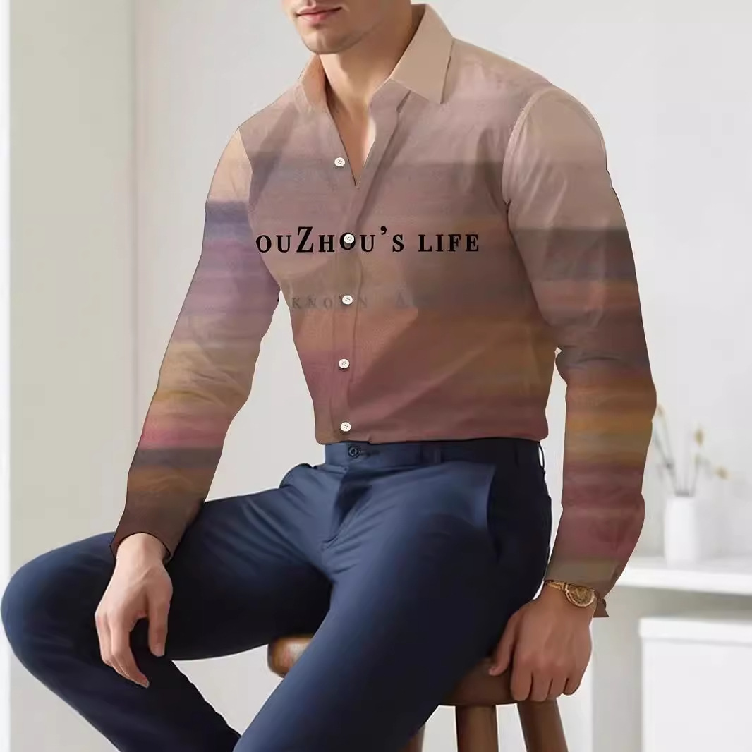 Camisa de botones de manga larga 2024 nuevos hombres de alta calidad con letras degradadas holgadas y cómodas blusas MB12