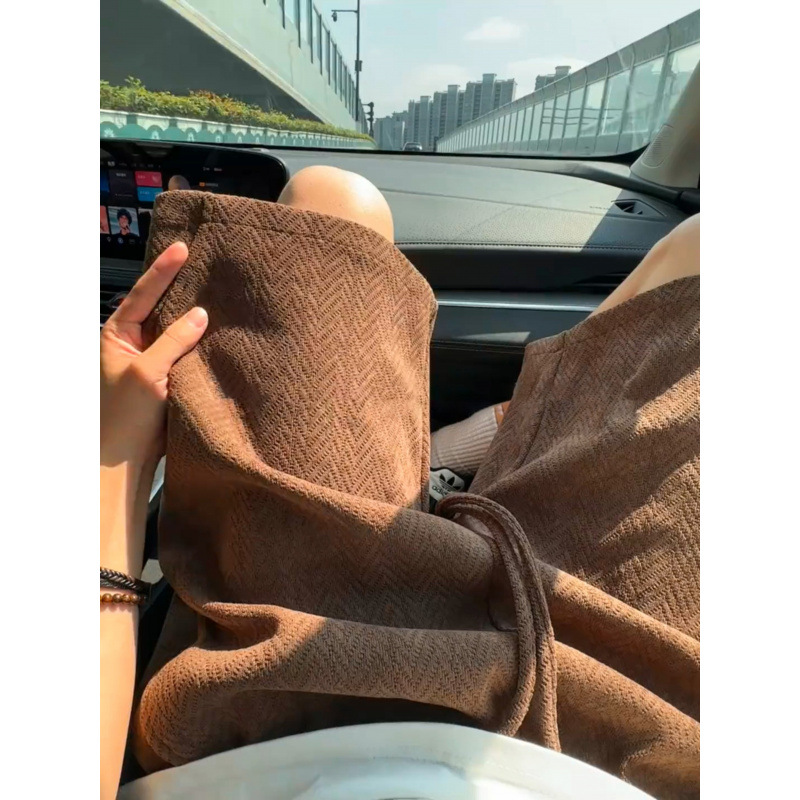 复古简约人字纹短裤男夏季宽松百搭阔腿休闲五分裤抽绳运动沙滩裤