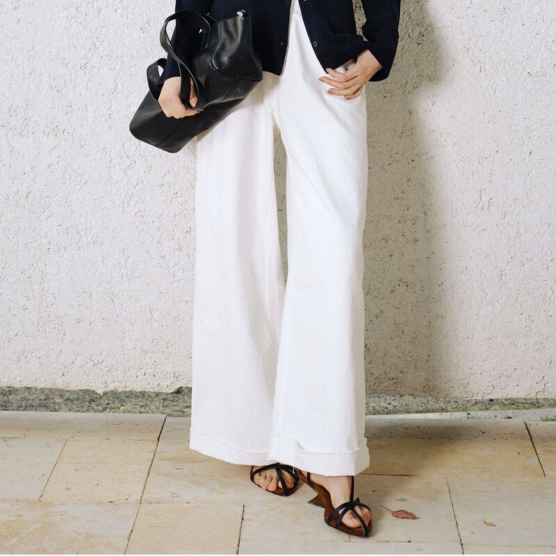 Minimalist Women's Jeans, Spring 2026 New Style, Casual Straight-Leg, Double-Layer Waistband, Frayed Hem, Relaxed Fit Long Pants