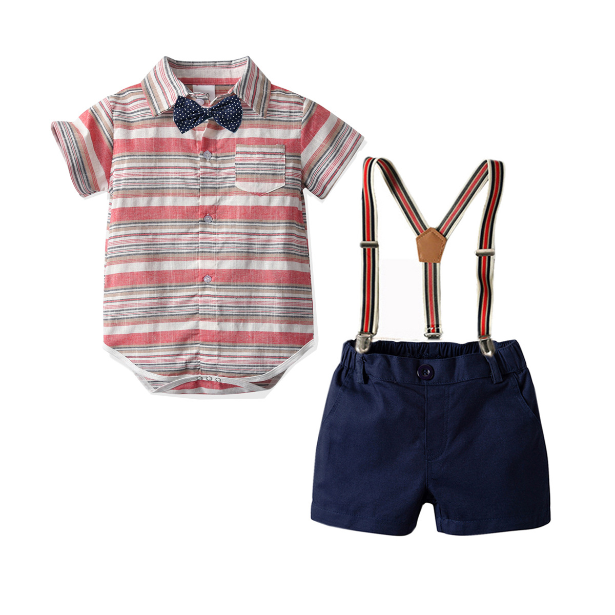 summer new pattern baby Short sleeved Lapel Conjoined Romper rompers suit baby Gentleman Conjoined suit birthday