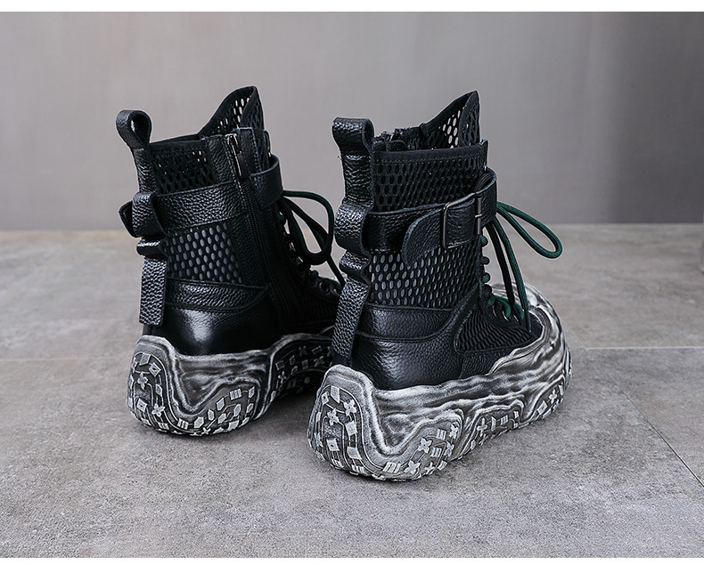 Boot Martin nữ cổ cao da bò thật mặt lưới thoáng khí đế dày bánh xốp — Màu khoai môn chi tiết 12