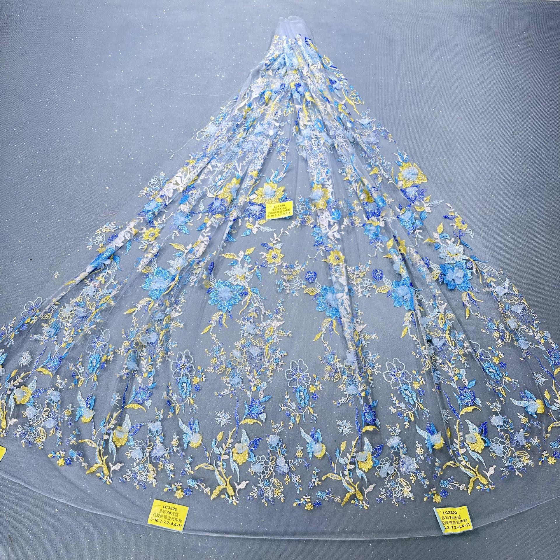 新款LC3520多彩立体花系列10Y起订 婚纱礼服面料 网纱洒金片