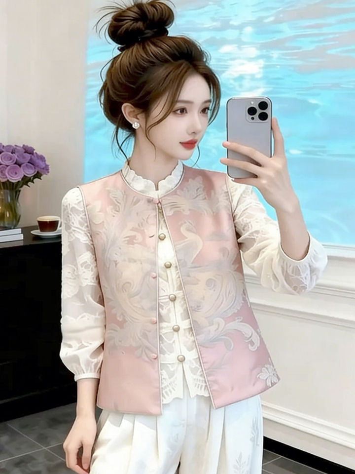 Áo gile nữ thêu hai mặt mặc được hai kiểu, dáng rộng phong cách retro — Áo gile hồng, Áo gile màu vàng
