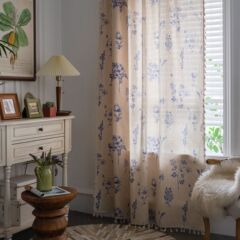 Yimanqiyun curtains blue flower printed curtains finished American kitchen curtains bay window kitchen curtains semi-blackout