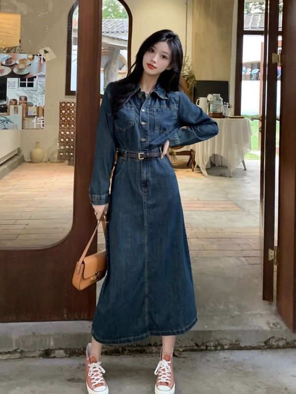 牛仔连衣裙女装年早秋季新款设计小众感复古气质显瘦裙子|undefined