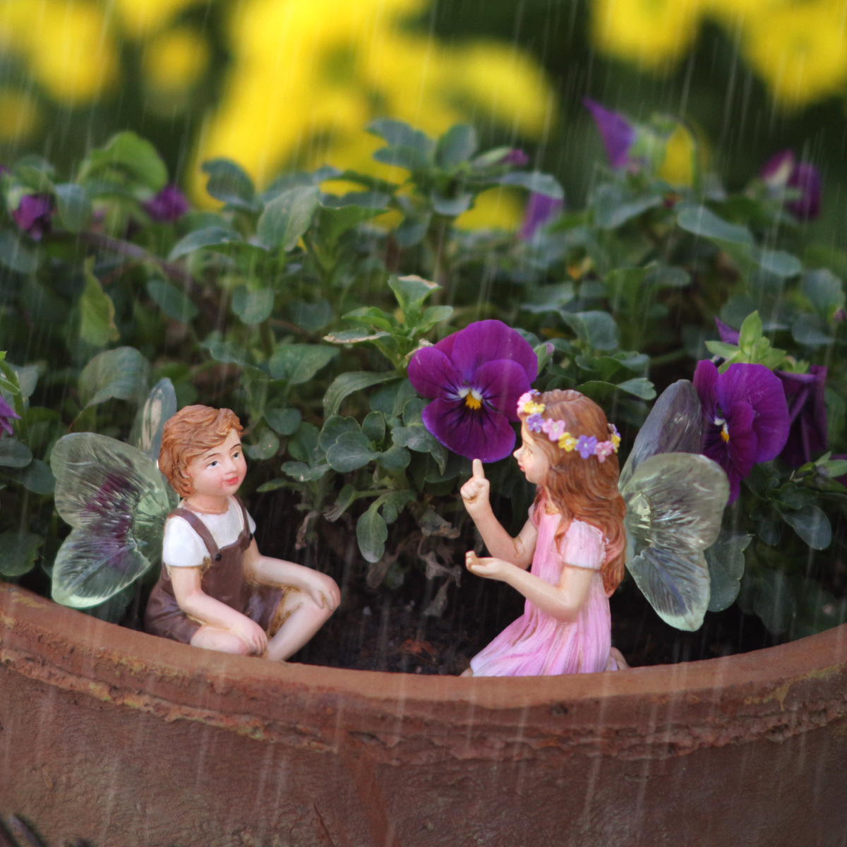 Micro landscape decoration  Garden Garden garden flower pot DIY decoration elf flower fairy set two potted resin decorations