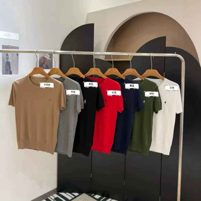 2026 New Model Rl Seven-Color Solid Color Pony Crew Neck Knit Sweater for Women, Short-Sleeve Versatile (Knit Short-Sleeve)