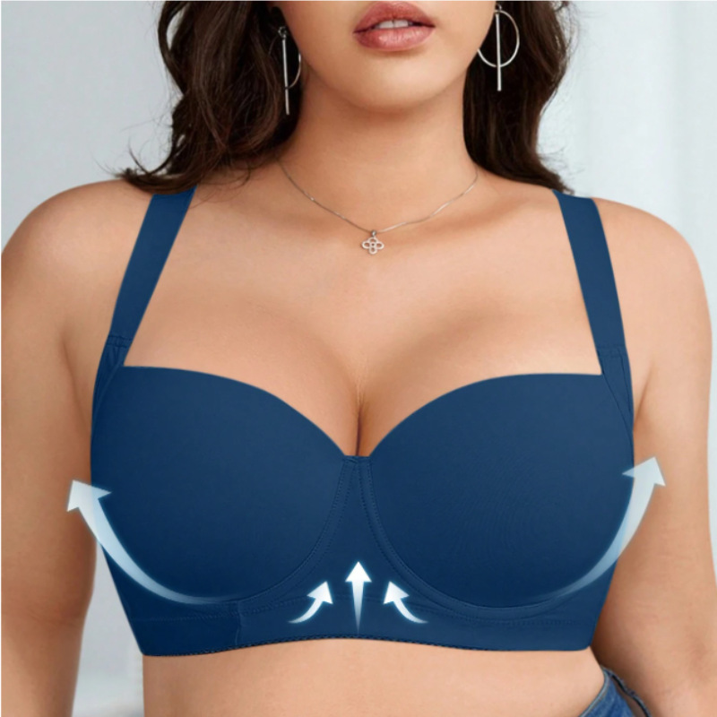 Cross-Border Five-Row Buckle Large Size Glossy Seamless Sexy Intimates Women's Push-Up Anti-Sagging Underwired Bra Deep V Bra
