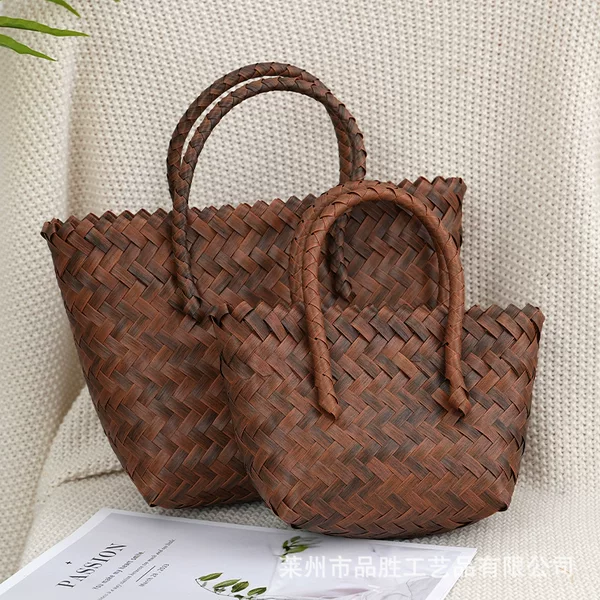 Bamboo Handbag New Arrival Rattan Straw Handle Bag Bamboo Handle Women's Bag Vintage Handmade Tote Bag Holiday Bag