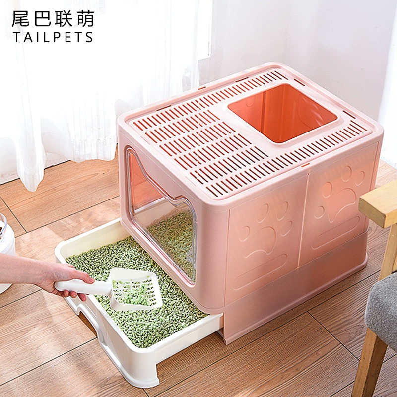 Ящик для кошачьего туалета с закрытым выдвижным ящиком, чистящие средства для большого кошачьего туалета с защитой от брызг