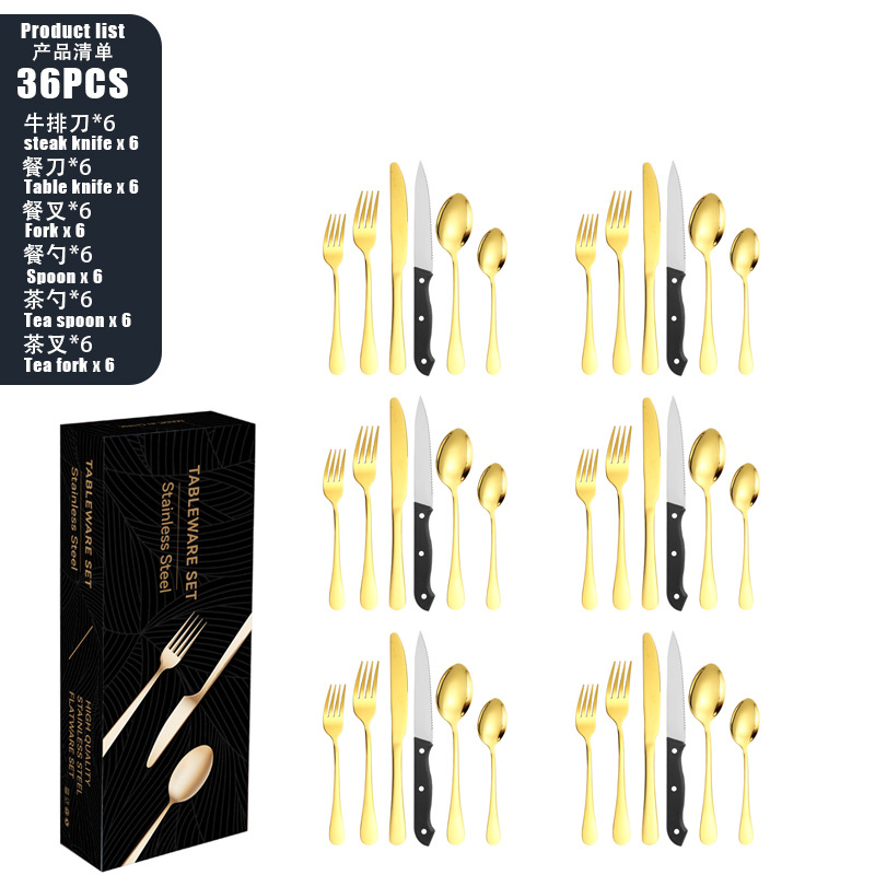 Conjunto de cubiertos de acero inoxidable 1010 cuchillo y tenedor cuchara set set set set 24 piezas set de carne de carne occidental cuchillo y tenedor