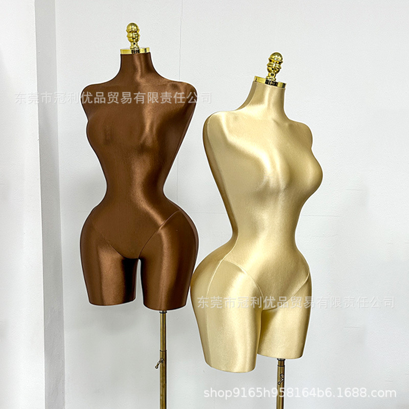 Maniquí femenino europeo y americano de talla grande, dorado, con busto y caderas grandes, para exhibición de ropa y cabeza de maniquí.