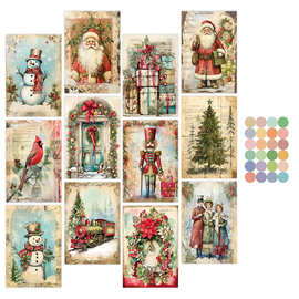 12张圣诞装饰墙拼贴套装抽象艺术印刷图片圣诞图片装饰海报照