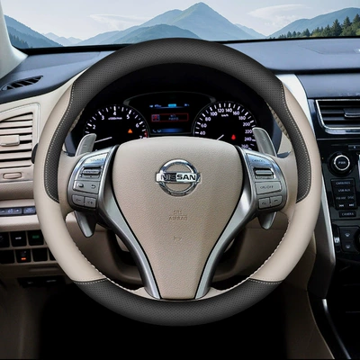 Suitable for Nissan Sylphy Classic Old Teana Qashqai X-Trail Tiida Sunshine Liwei Steering Wheel Cover Four-Season Handlebar Cover (Steering wheel cover) - round-black-beige-ultra-thin-model-default