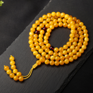 New Amber old beeswax chicken yellow floating flower multi-Circle Bracelet 108 men's and women's necklace hand string beads natural