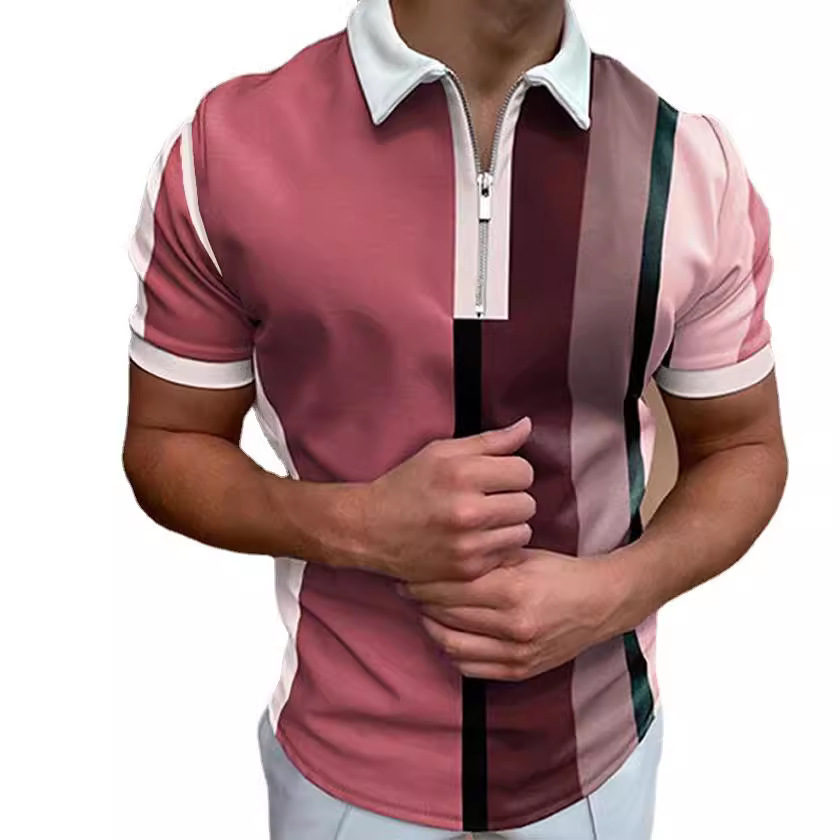 2023 Comercio exterior nuevo Amazon Transfronteriza Popular Impresión digital a rayas de manga corta camisa polo de solapa camisa de Paul