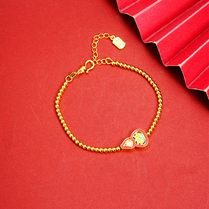 Nueva pulsera de oro de arena vietnamita retro esmalte goteo de aceite loto calabaza cuentas pulsera femenina joyas de alta calidad