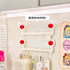 厨房挂钩一排壁挂吸盘式免打孔多功能厨具挂架勺子铲子收纳置物架