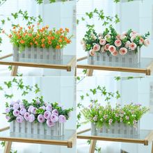 假花盆栽摆件栅栏花盆仿真花套装客厅节日摆设室内装饰品塑料花艺