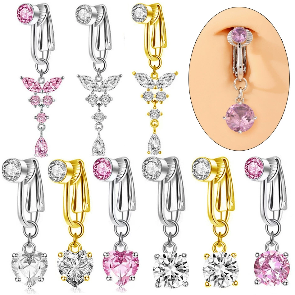 Европейские и американские трансграничные продавцы горячей продажи круглой бабочки в форме сердца формы пупка кольцо поддельное кольцо пупка без перфорации пупка оптом