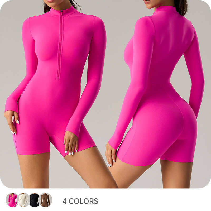 European and American Cross-Border Long-Sleeved Zipper Jumpsuit Sexy Butt-Lifting Fitness Shorts One-Piece Sports Yoga Wear for Women Dlt003 European and American Cross-Border Long-Sleeved Zipper Jumpsuit Sexy Butt-Lifting Fitness Shorts One-Piece Sports Yoga Wear for Women Dlt003