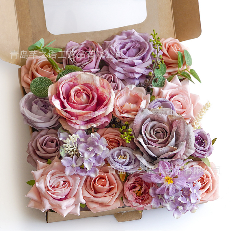 Nueva flor artificial con poste de la flor de la boda decoración ambiente props decoración al aire libre caja de regalo flor hortensia DIY flor de seda