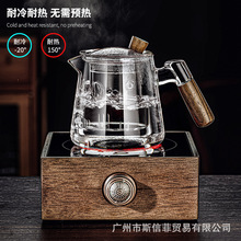 高硼硅玻璃壶飘逸杯耐高温泡茶壶茶水分离木把花茶壶家用煮茶茶具