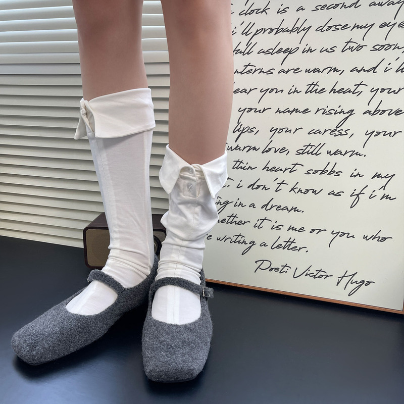 Korean Harajuku New Japanese Magazine Style Air Cotton Shirt with Button-Down Long Mid-Calf Slouch Socks for Women