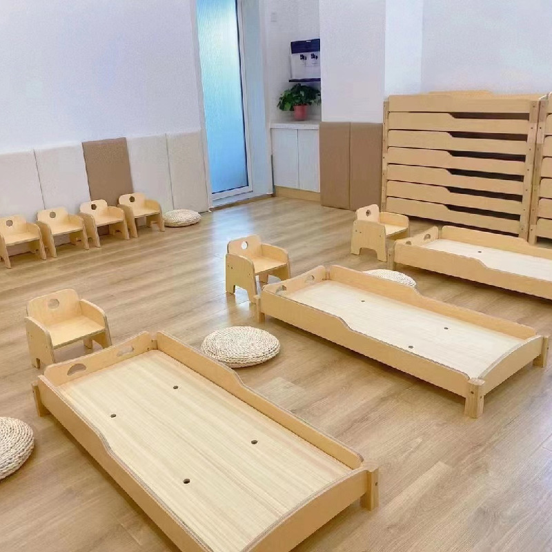 crib from natural wood for kindergarten for students for sleep