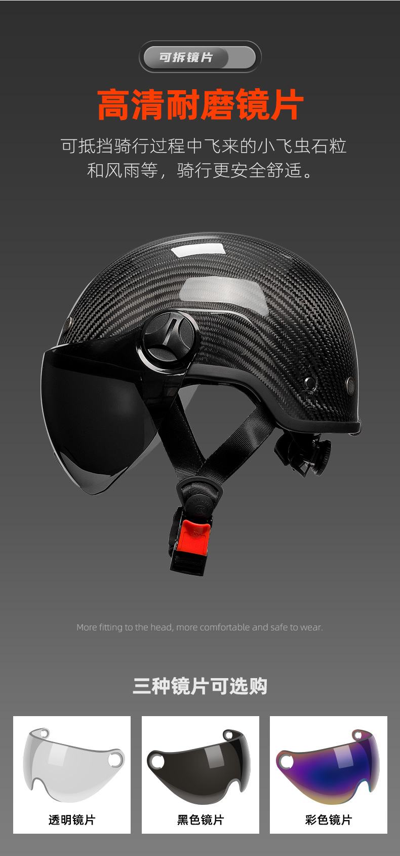 Qike Carbon Fiber Half Helmet for Electric Vehicles, Motorcycles, Summer Riding Safety Helmet for Men and Women, 3C Riding Helmet