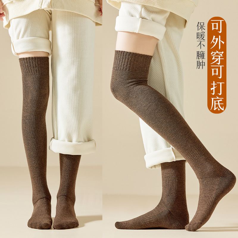 Terry calcetines sobre la rodilla calcetines altos de otoño e invierno medias de micro-presión de adelgazamiento con forro polar engrosado para mujer calcetines de muslo de desgaste exterior cálidos