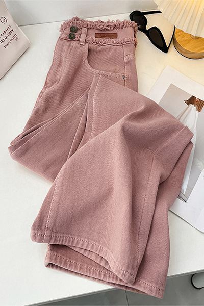 窄版阔腿裤女秋冬款脏粉色新款高腰宽松显瘦拖地直筒牛仔裤女一件