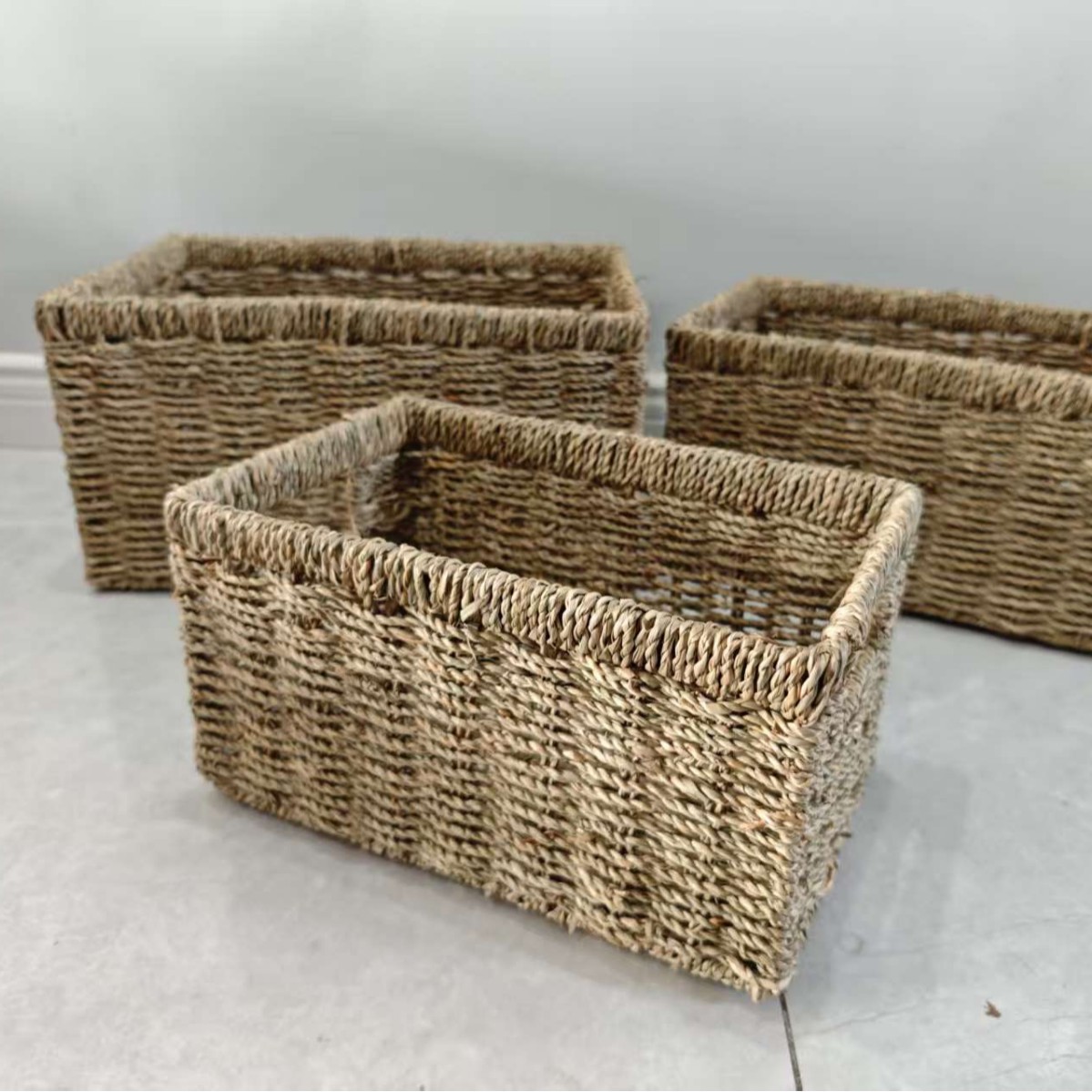 Cesta de almacenamiento tejida de paja de calabaza de agua Cesta de escritorio de estilo nórdico cesta de organización cesta de almacenamiento tejida de escritorio conjunto de tres piezas