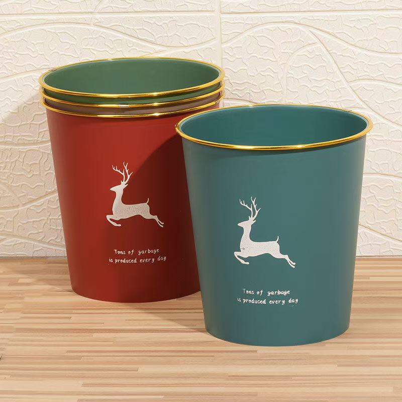 Large Plastic Deer Gold-Rimmed Trash Can Without Lid, Colorful Cartoon Storage Bin, Gift Promotion, Printable