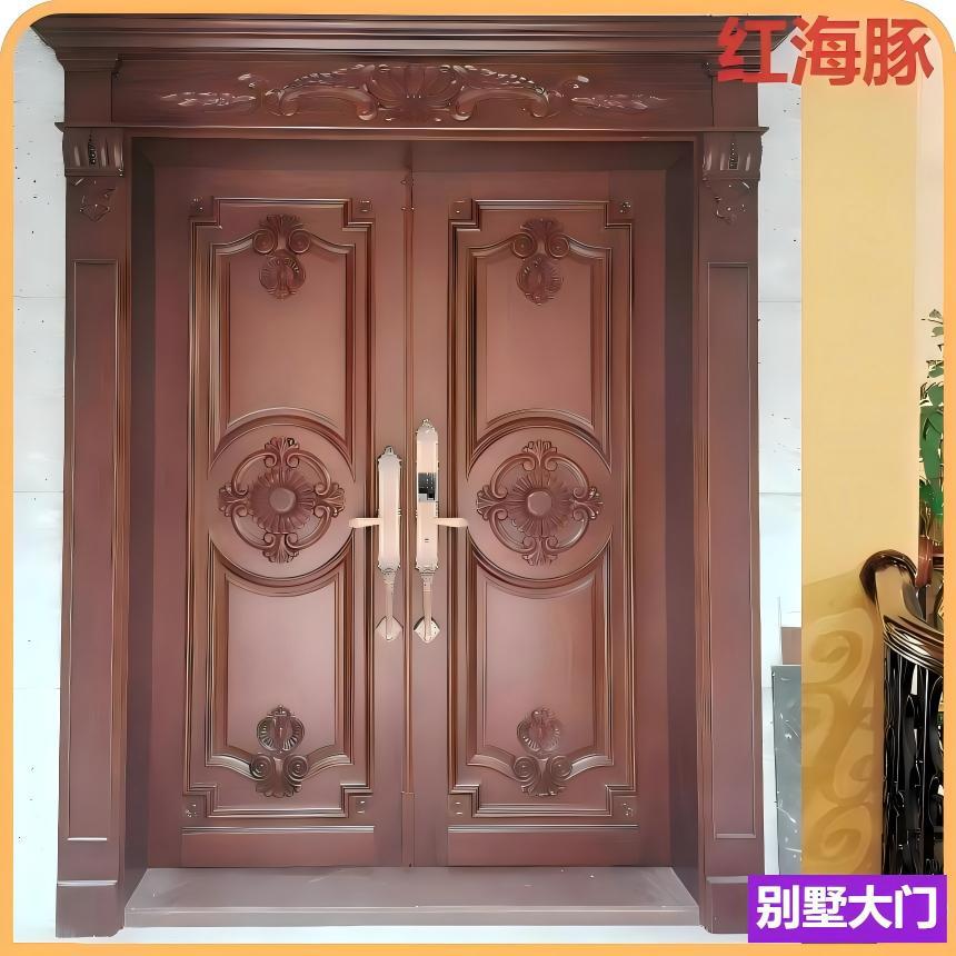 红胡桃原木雕花门豪华双开别墅大门生产厂家订制真材实料美观大方