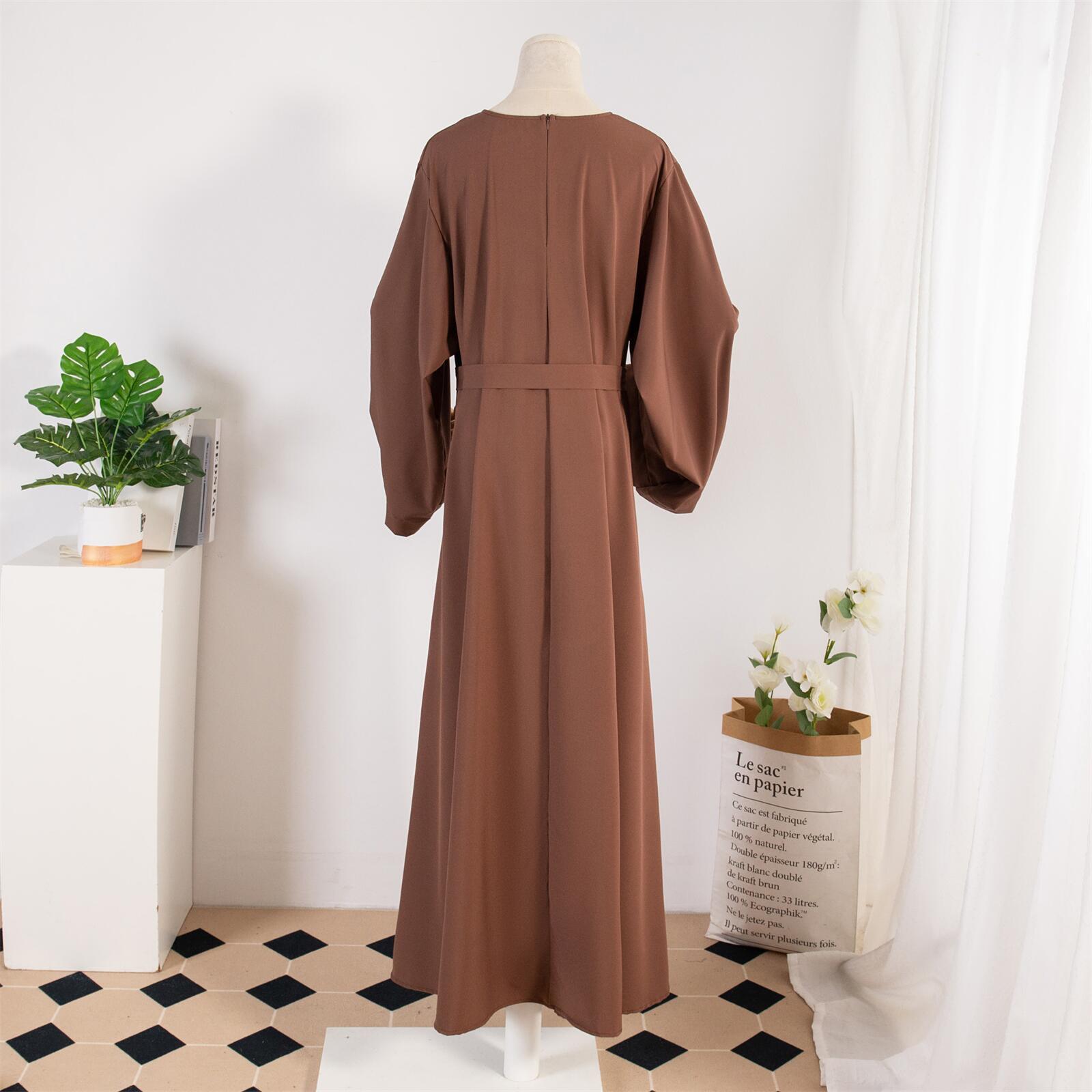 Cross-border Women's Dress, Solid Color Islamic Clothing, Dubai Saudi Turkey Robe, Middle Eastern Foreign Trade Style_ecoleips.com