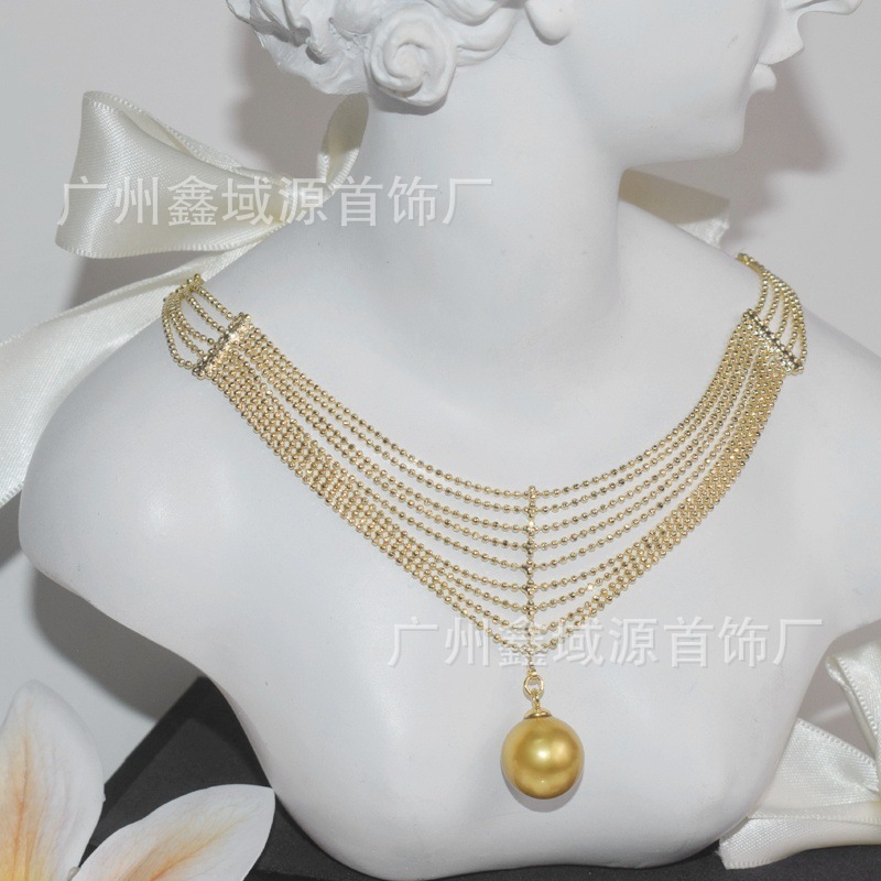 Collar de encaje, collar de perlas, collar de encaje clásico, cuentas de concha, colgante de nácar, suministro de transmisión en vivo femenino al por mayor
