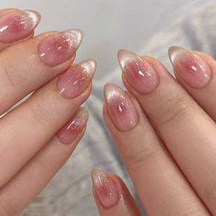 Foreign Trade Ice-Clear Pink Cat-Eye Pure Desire Blush European and American Style Removable Wearable Nails 30 Pieces Press on Nails