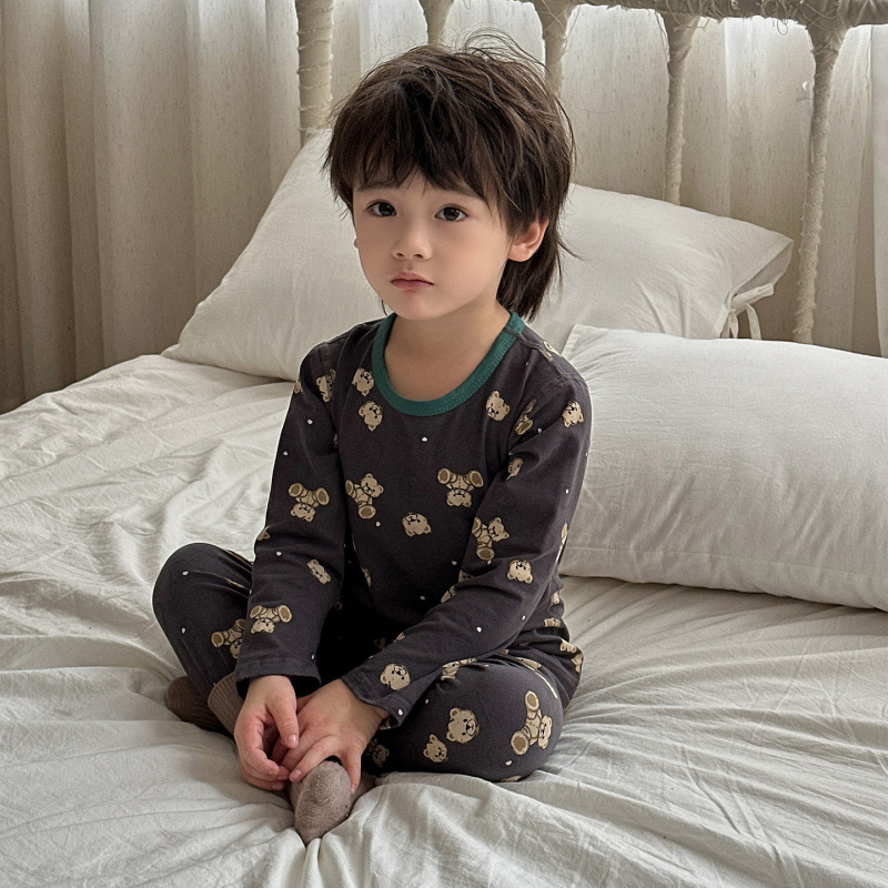 10A抗菌儿童纯棉无骨莱卡家居服男女宝宝秋衣秋裤睡衣套装童装|undefined