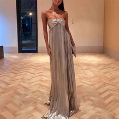 欧美女装连衣裙抹胸烫金开叉无袖跨境独立站亚马逊酒会礼服女8191