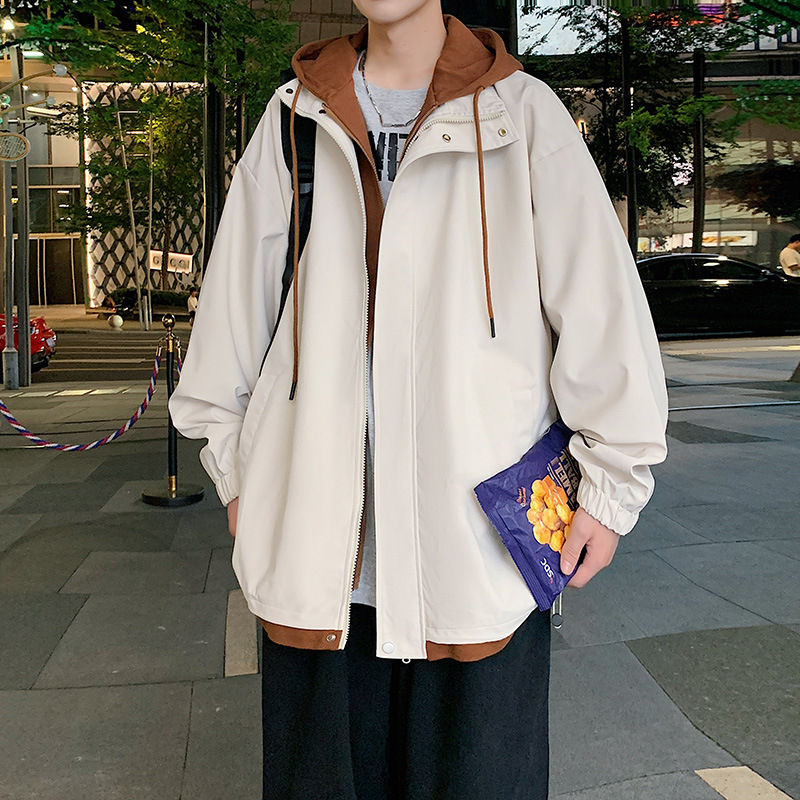 偽ツーピース春の新作超人気インカジュアルメンズ韓国版トレンディな作業服アウトドアジャケットフード付きジャケット|undefined