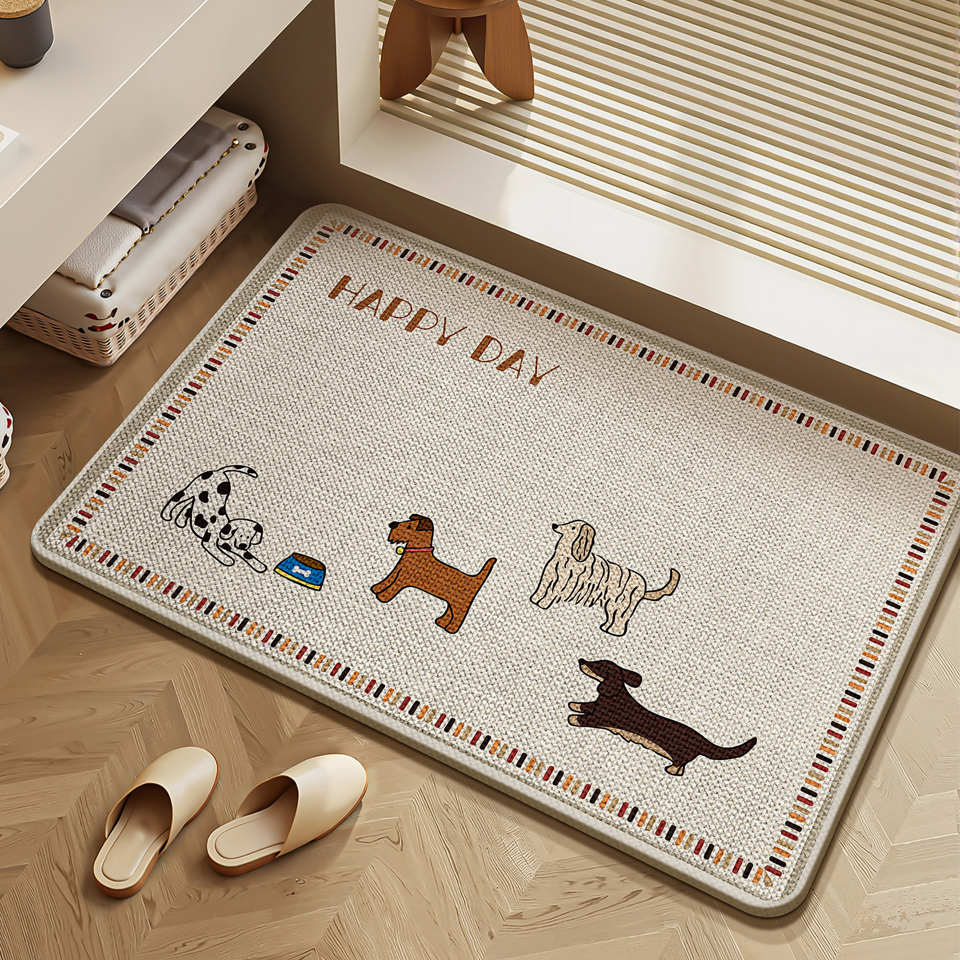 lino tejido alfombra de baño caricatura perro alfombra de absorción de agua secado rápido puerta de baño alfombra antideslizante alfombra doméstica