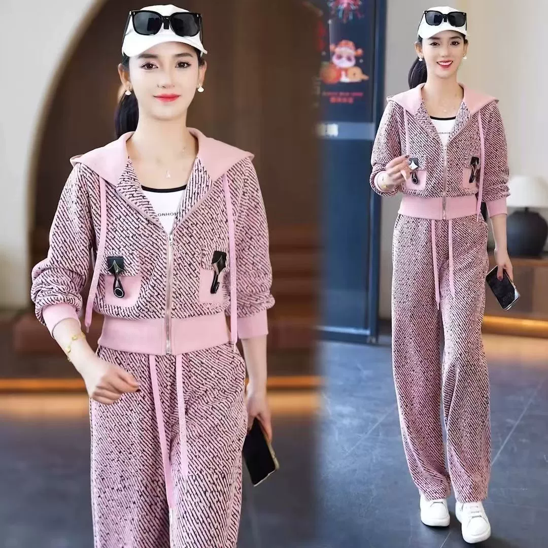 Корейский стиль новый модный повседневный спортивный костюм для женщин весенний стиль тонкий худи кардиган широкие брюки двухкомплектный трендовый набор